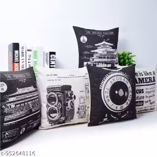 Jute Cushion Cover 16x16 Inch Set of 5 | Attractive & Shining Design | Back Side Zipper | Sofa Cushion Covers for Living Room