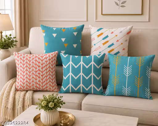 Jute Cushion Cover 16x16 Inch Set of 5 | Attractive & Shining Design | Back Side Zipper | Sofa Cushion Covers for Living Room