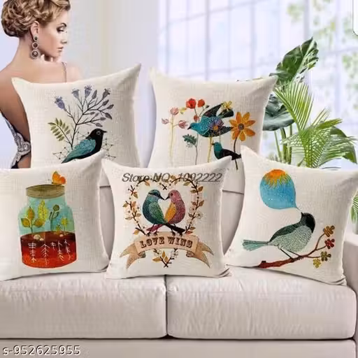 Jute Cushion Cover 16x16 Inch Set of 5 | Attractive & Shining Design | Back Side Zipper | Sofa Cushion Covers for Living Room