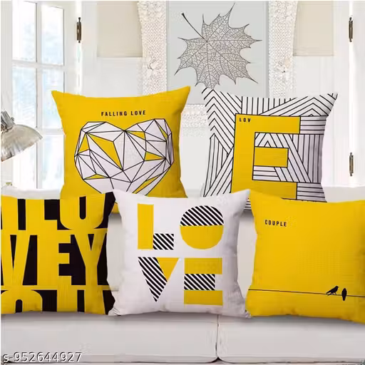 Jute Cushion Cover 16x16 Inch Set of 5 | Attractive & Shining Design | Back Side Zipper | Sofa Cushion Covers for Living Room