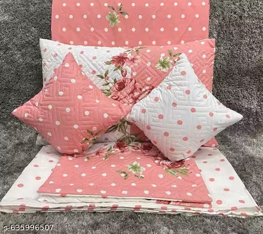Home Solution Quilted Bedsheet with 2 Pillow cover and 2 quilted filled cushion