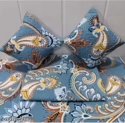 Home 5pc bedsheet set (1King size Bedsheet + 2 Pillow Covers with Embroidery+ 2 Cushion Cover with Embroidery with filler) Heavy Quality Multicolor five piece set