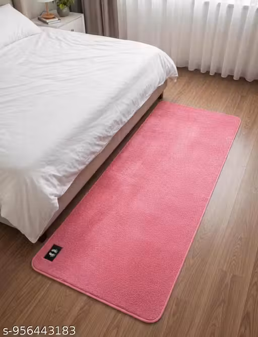 JKRS FRIENDDS Soft Pink Runner Rug for Bedroom | Anti-Skid Plush Bedside Floor Mat | Washable Long Carpet Runner | 22x55 Inches (55x140 cm)