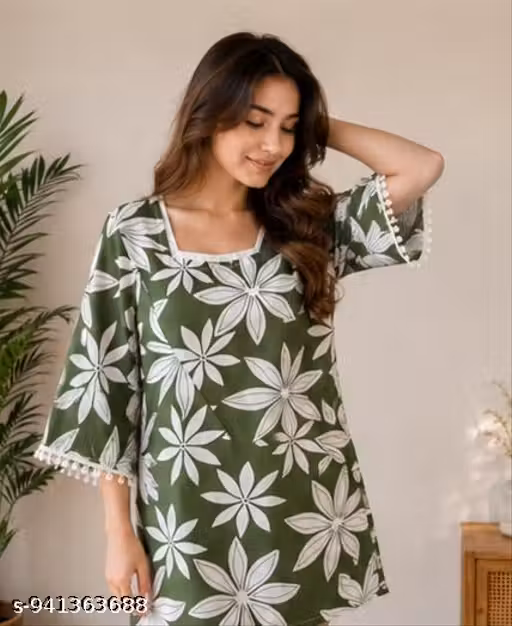Green print kurti