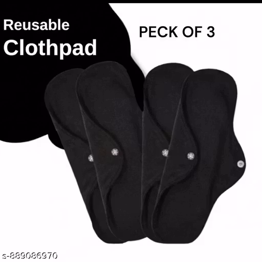 Product Name: ComfortFlow Reusable Cloth Pads (3-Pack) Material: Breathable, soft-touch fabric with high-absorbency core. Design: Ergonomic, winged design with secure snap buttons for a non-slip fit. Color: Classic Black (stain-resistant). Key Features: *