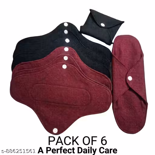 EcoFlow Premium Charcoal Bamboo Reusable Sanitary Pads - Pack of 6 | Ultra-Absorbent, Leak-Proof & Washable Cloth Pads with Discreet Carry Pouch (2 Black + 4 Maroon)
