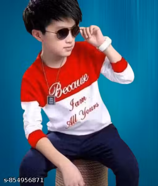 KIDS BOYS ROUND NECK REGULAR FITTED LONG SLEEVE PRINTED COTTON T-SHIRTS