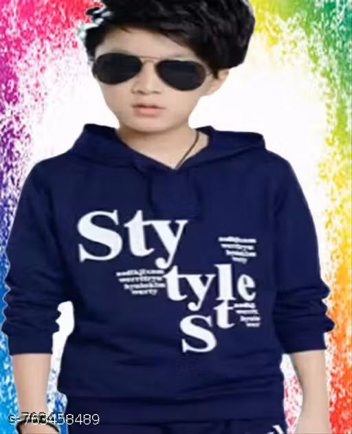 KIDS BOYS/GIRLS REGULAR FITTED HOODED NECK FULL SLEEVES GRAPHIC PRINT COTTON BLEND PRINTED T SHIRT