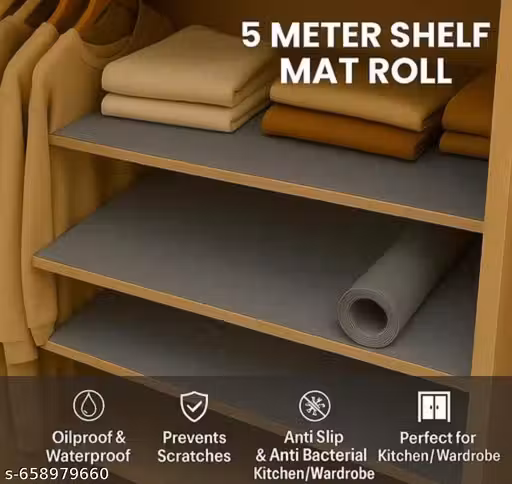 (45cm X 5m) Multi-Purpose EVA Non-Slip Kitchen Drawer Shelf and Cabinet Liners Waterproof Washable Mats Protect Dresser Shelves Cupboard Bathroom Cabinets (Grey) 5 Meters