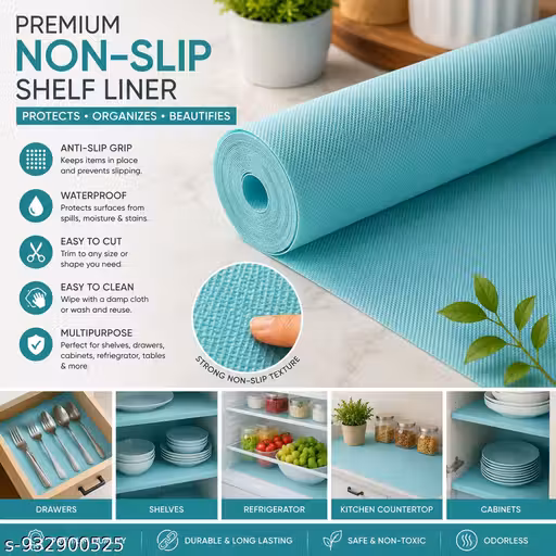 Premium Aqua Blue Anti-Slip Shelf Liner Roll | Waterproof Multipurpose Drawer & Cabinet Mat | Washable Fridge Shelf Liner