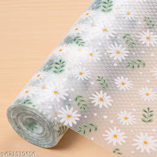 Fridge Mats, Kitchen Mat EVA Food Grade Multipurpose Washable Anti Slip Mat/Sheet for Fridge, Shelf Liners for Kitchen Shelves, Table, Kitchen Drawer mat - 500 x 45 cm (Green MINI Flower)