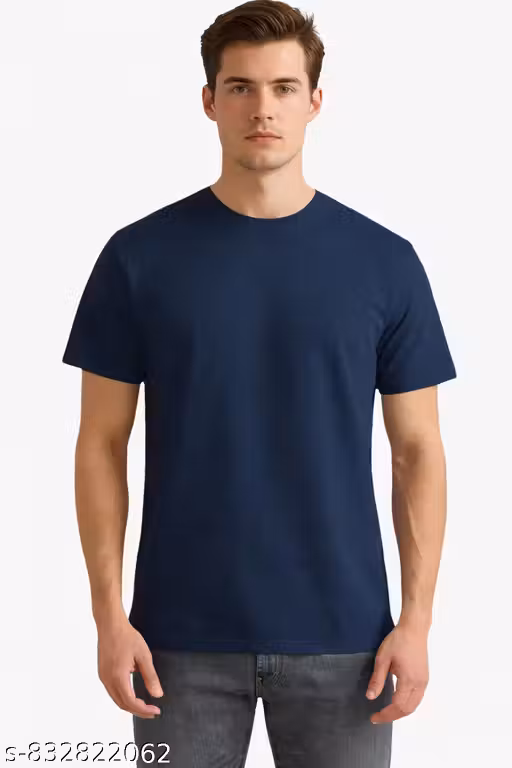 Stylish Men Solid Round Neck Cotton T-Shirt (Navy Blue), t-shirt, men t-shirt, cotton t-shirt