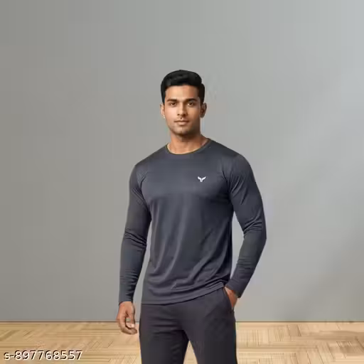 Men’s Dark Grey Full Sleeve T-Shirt | Premium Slim Fit Casual Wear | Soft Comfortable Fabric Round Neck Tee