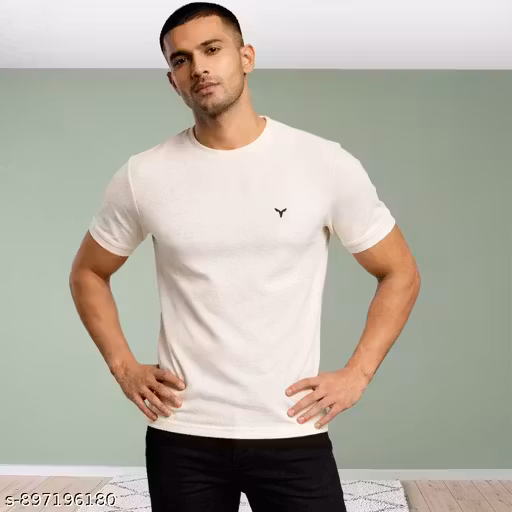 Men Solid Plain Polyester T-Shirt Round Neck Casual Regular Fit Stylish Tee