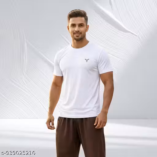 Mens Sports T Shirt, Polyester T Shirt, Dry Fit Tee, Gym Wear T Shirt, Running T Shirt, Casual Half Sleeve Tee, Round Neck Tshirt, Workout T Shirt, Activewear Men, White Sports Tshirt