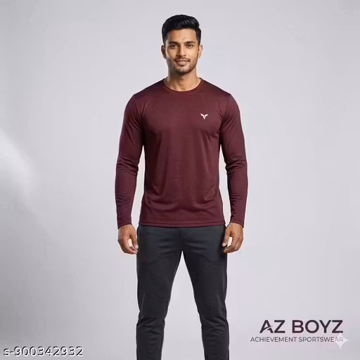 Men Premium Solid Round Neck Full Sleeve T-Shirt Light Grey, Dark Grey, Maroon, Aqua Blue, Navy Blue