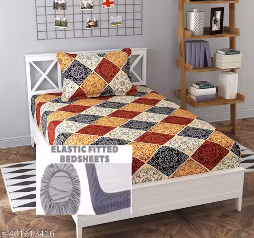 HARSH FABRIC® Prime Collection Full Fitted Elastic Bedsheet All Around Fitted Elastic 1 Single Bedsheet with 1 Pillow Covers