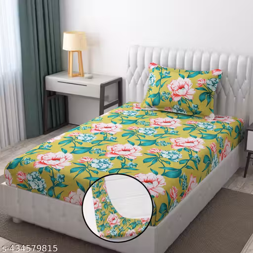 HARSH FABRIC® Prime Collection Full Fitted Elastic Bedsheet All Around Fitted Elastic 1 Single Bedsheet with 1 Pillow Covers