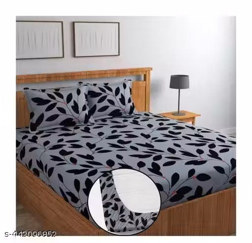 HT® DOUBLE BED SAFARI COTTON ELASTIC FITTED BEDSHEET WITH 2 PILLOW COVERS (Size of Bedsheet 72X78+8 Inches Matteress, Size of Pillow covers 18X28 inches)
