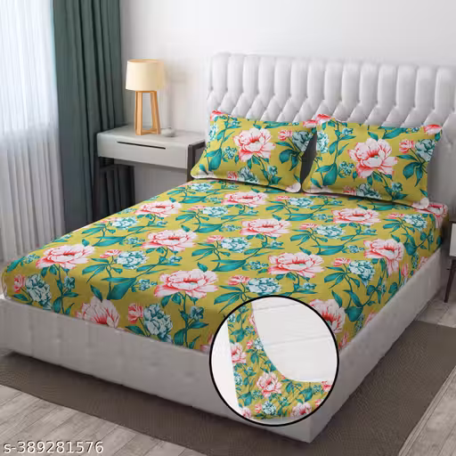 HARSH® Prime Collection Full Fitted Elastic Bedsheet 72x78+8 With 2 Full Size Pillow Covers 18x28