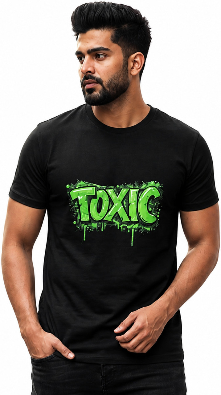 Stylar Men Graphic Print Round Neck Pure Cotton Black T-Shirt