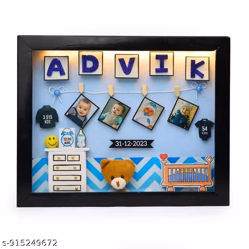 Personalized Baby 3D Miniature Shadow Box Photo Frame (9x13 Inch) - Custom Birthday Gift with Mini Furniture, Multi-Photo Display - Black Frame, Personalized gift, Birthday gift for kids, 3D photo frame, Unique home decor