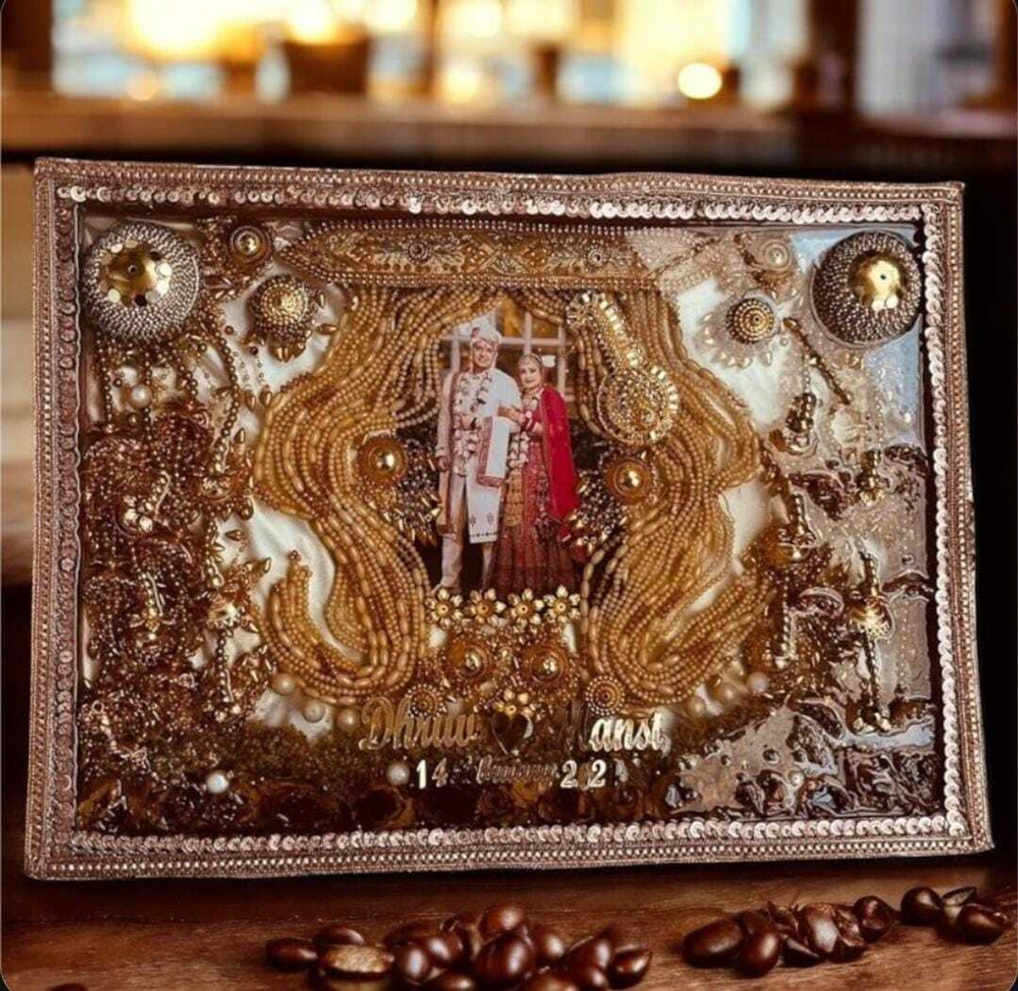 Himcraft Wood Wall Photo Frame (Teak, 1 Photo(s), 12.04X18.04 Inches Frame Acrylic Base Wooden Tray, for Varmala & Flower Garland Preservation | Ideal for Resin Art | Premium Teak Wood Frame))