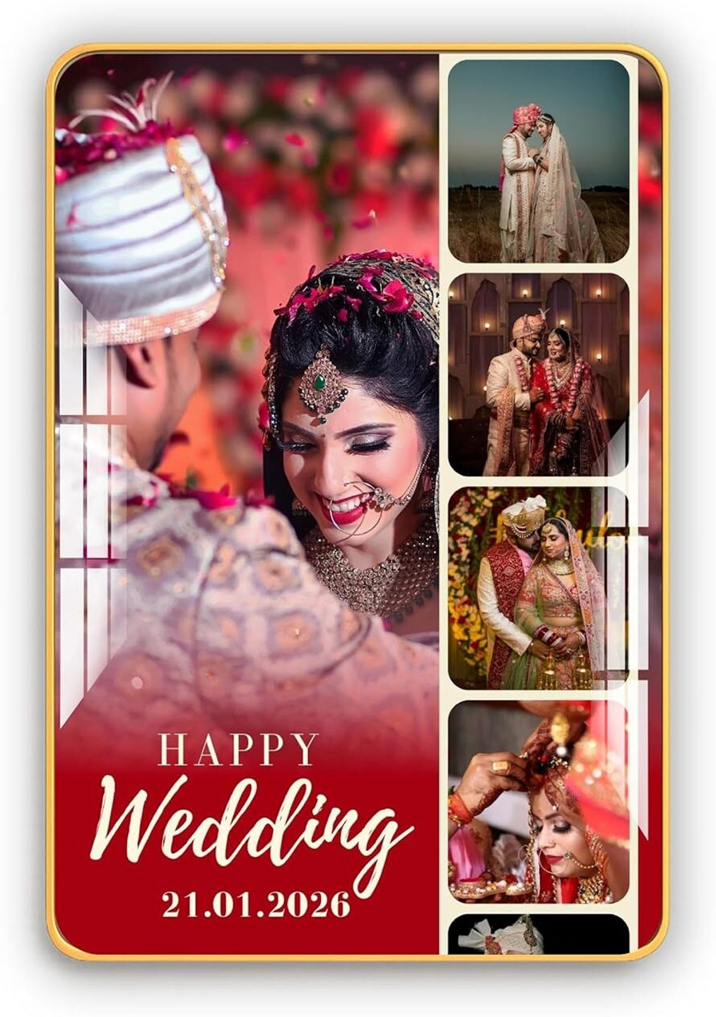 NEXEL MDF Wall Photo Frame (Gold, 5 Photo(s), 16x24 Inches, Glossy Collage Photo Frame for wedding photos)