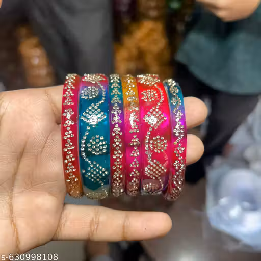 Premium Multicolor Stone Studded Acrylic Bangles Set for Women & Girls ✨ Stylish Partywear • Latest Designer Kada Chudi Set Daily Wear Trendy Bridal Bangle Collection (Set of 6) ⭐