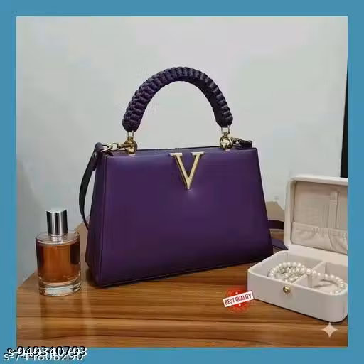 Stylish Light Purple Handbag with Golden V Logo and Woven Handle for WomenHandbag for Women | Ladies Purse | Stylish Bag | Versace Gift For Women | Handbag | Women bags | Shoulder Bag