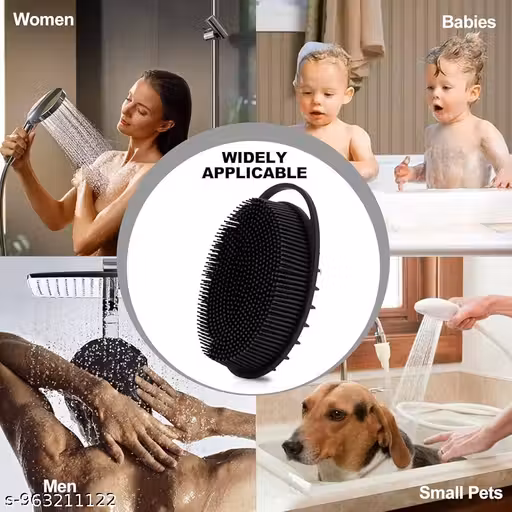 Silicone Body Bath Brush Scrubber for Use in Shower Exfoliating Brush Easy to Clean Long Lasting Hygienic Fit for Sensitive and All Kinds of Skin (Black