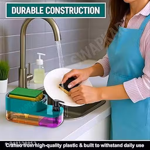 3-in-1 Soap Dispenser with Sponge Holder – Bathroom Liquid Soap Pump for Kitchen Sink handwash Dispenser Bottle soap Dispenser for wash Basin Kitchen Accessories Items for Home (Multicolor)