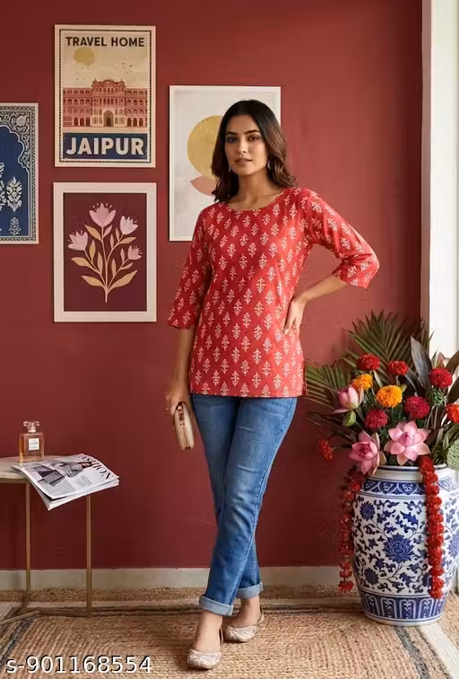CasuWomen's Short Kurti Tunic summer Wear Top for Jeans & Palazzos Summer Wear
