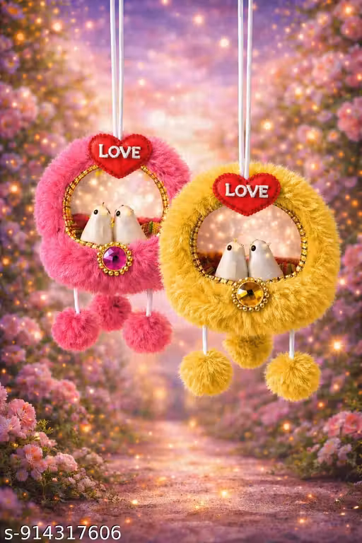 Romantic Love Birds Hanging Decor | Couple Gift Item | Home Decoration Wall Hanging | Anniversary & Valentine Gift (Pack of 2, Multicolor)