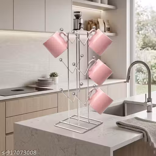Stainless Steel Mug Stand | Tea Coffee Cup Holder Rack | Kitchen Counter Organizer