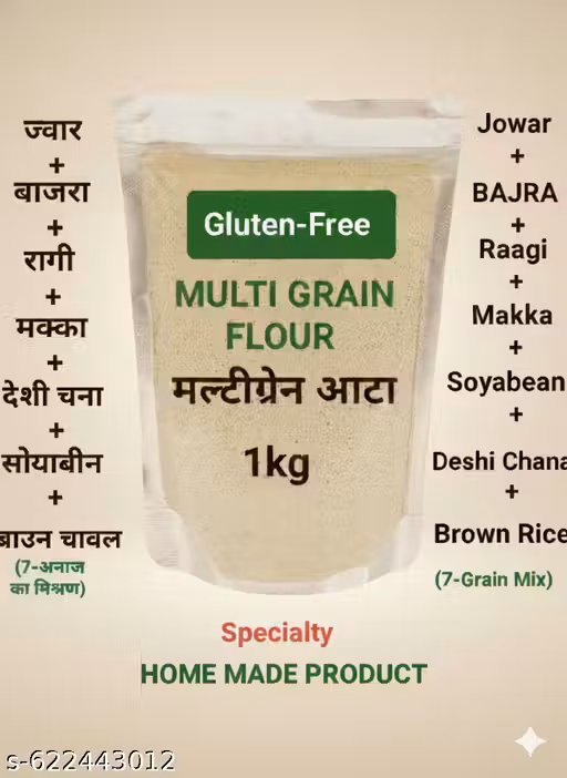 VIGHANHARTA Gluten-Free Multigrain Flour|Mix Aatta(7-Grain Mix Atta)| Soft Rotis & Great Taste|Suger Control Organics and Natural Flour l Healthy/Weight Loss/Immunity Booster/Protein and High Fibre Flour|(saat Anaaj Mix)Jowar,Bajra,Raagi,Makka,Deshi Chana