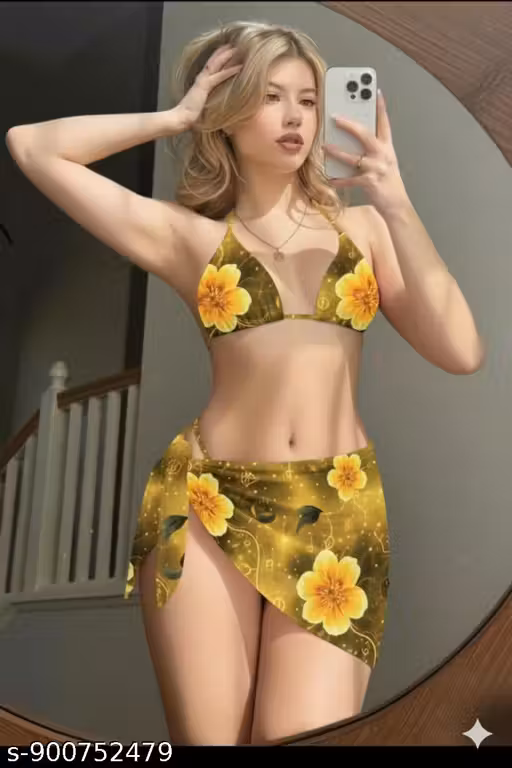 Women’s Floral Print Bikini Set with Sarong Wrap | Stylish Beachwear Swimsuit for Summer Vacation & Pool Party | Bikni with Skirt | Bikni Set under 400 | multicolor Swimsuit | Beachwear bikni