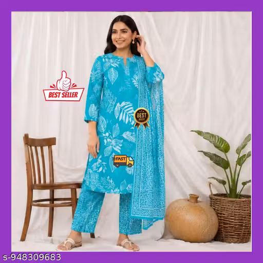 Women Printed A-Line Kurta Pant Set with Dupatta | Trendy Cotton Kurti Set for Women | Stylish Ethnic Wear Suit Set | Party Wear Festive Kurta Set with Dupatta | Kurta Set with Dupatta | A Line Kurta Set Women | Party Wear Kurti Set | Printed Kurta Pant S
