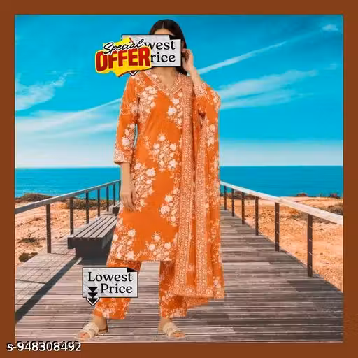 Women Printed A-Line Kurta Pant Set with Dupatta | Trendy Cotton Kurti Set for Women | Stylish Ethnic Wear Suit Set | Party Wear Festive Kurta Set with Dupatta | Kurta Set with Dupatta | A Line Kurta Set Women | Party Wear Kurti Set | Printed Kurta Pant S