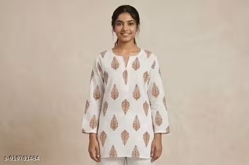 Women Printed Pure Cotton Short Kurti | Trendy Casual Short Kurta for Women | Stylish Regular Fit Tunic Top | Comfortable Daily Wear Cotton Kurti for Girls | Ethnic Printed Short Kurta Women | Cotton Short Kurti Women | Printed Short Kurta | Women Short K