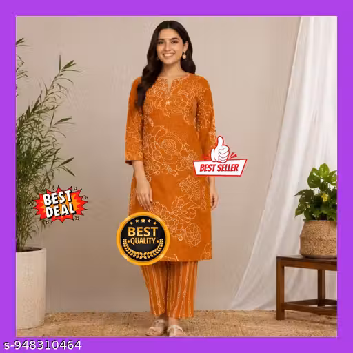 Women Fashionable Flower Printed Women Cotton Kurta Pant Set | Printed Kurti Set for Women | Designer Party Wear Kurta Set | Stylish Ethnic Wear | Women Cotton Kurta Set | Kurta Pant Set for Women | Designer Kurti Set | Printed Kurta Set Women | Party Wea