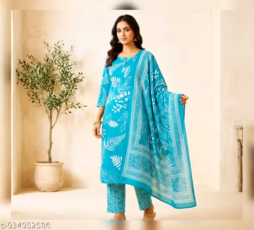 Women's Fabulous Kurta Set with Duppta and BottomWear | Trendy Women Embroidered Kurta With Pant & Dupatta Set | Printed Casual Women Kurta Sets with duptta for Wadding as well as party wear | women ethenic cotton kurta pant and dupatta set | Trendy Ensem