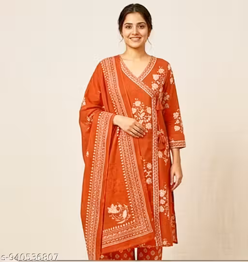 Trendy Women Embroidered Kurta With Pant & Dupatta Set | Women's Fabulous Kurta Set with Duppta and BottomWear | Printed Casual Women Kurta Sets with duptta for Wadding as well as party wear | women ethenic cotton kurta pant and dupatta set | Trendy Ensem