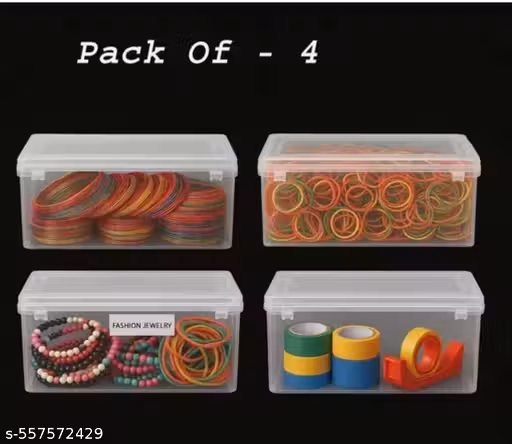 RBPLGOLD MULTIPURPOSE PLASTIC BOX, BANGLE STORAGE BOX, JEWELLRY ORGANISE, SELF ORGANISER (PACK OF 4 PIECES))