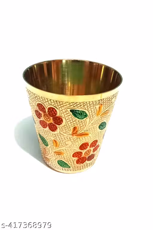 Small Brass Glass with Embroidery Design | 100 ML Capacity | Elegant and Traditional