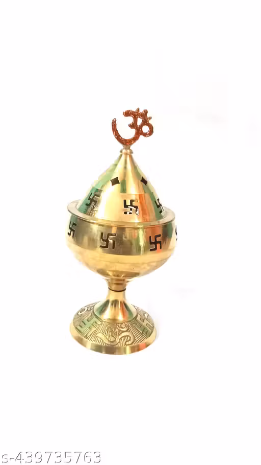 Traditional Brass Diya with Cover and Om Symbol.