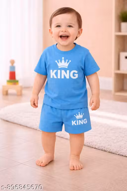 King Printed T-Shirt & Shorts Set for Baby Boys & Girls(BLUE)