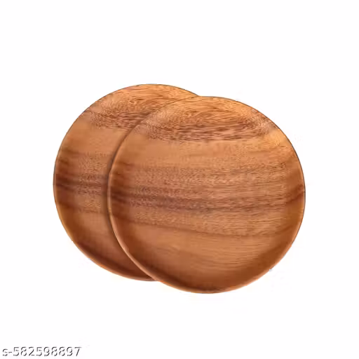 2 Pcs Wooden Serving Tray Handcrafted Decorative Tray for Living Room, Dining Table Wooden Serving Plates, Round Acacia Wood Plates for Dining & Snacks, Eco-Friendly Natural Wooden Dishware