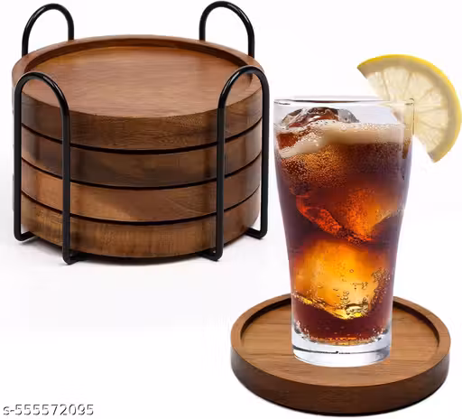 4 Pcs Wood Coasters for Drinks Absorbent | Wooden Coasters with Holder | Drink Coasters for Coffee Table, Absorbent Coaster Set for Table Protection | Drink Coasters for Farmhouse, Office, Bar
