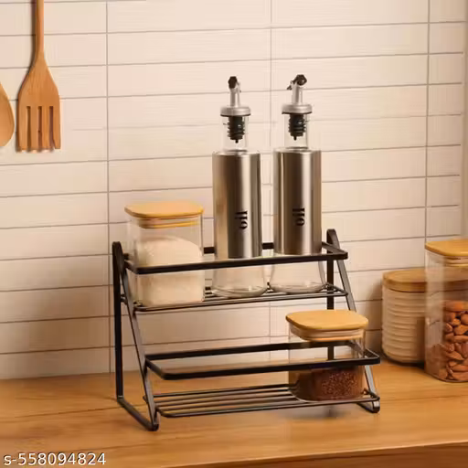 Multipurpose 2-Tier Kitchen Rack Stand | Heavy-Duty Metal Storage Shelf for Countertop, Spices, Bottles, Toiletries | Pre-Assembled | Compact & Durable